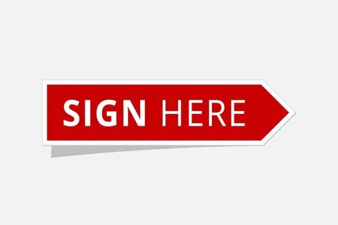 Red Sign Here Document Signing Sticker Vector Stock Illustration