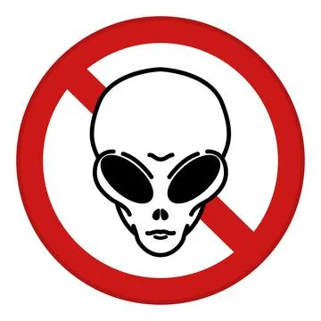 Red Sign No Alien. Vector Icon. Humorous Road Sign. No UFOs. No Extraterres.. Stock Illustration