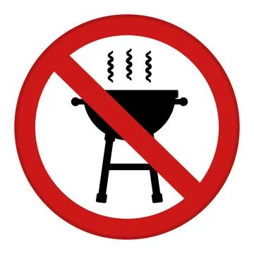 Red Sign No Barbecue. Vector Icon. Prohibitory Road Sign. No Grill, No BBQ... Stock Illustration