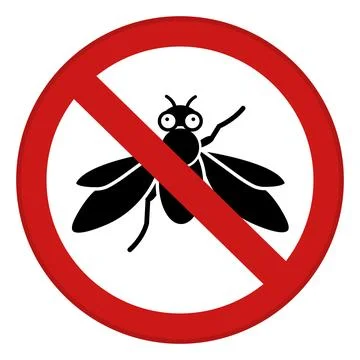 Red Sign No Fly. Vector Icon. Round Sign with Fly. Pest Control, Insect Ext.. Stock Illustration