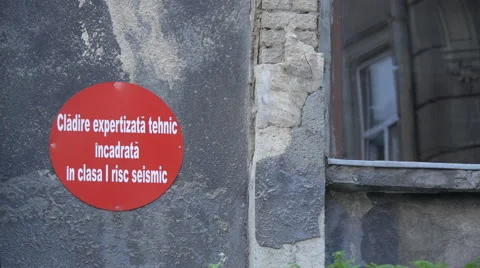 Red sign on an old building in Bucharest Stock Footage 57969901
