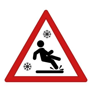 Red Sign Slippery Road. Warning Road Sign. Man Falling on Winter Slippery R.. Stock Illustration