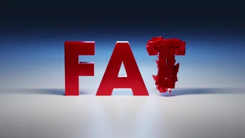 The red sign with the word FAT explodes into small particles. 3D Stock Footage 252616185