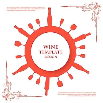 Red silhouettes of wine attributes on an indistinct background. Illustrazione stock