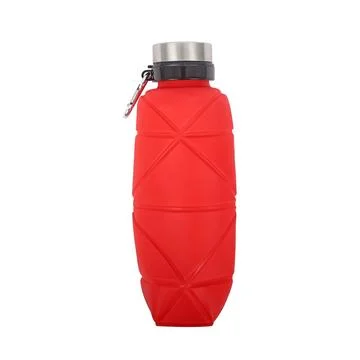 Red silicone foldable drinking bottle isolated on white background Stock Photos