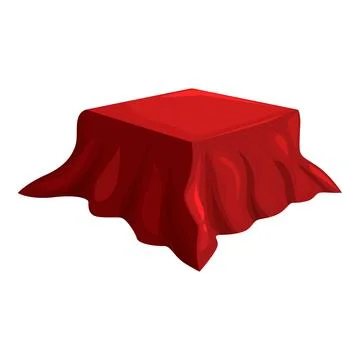 Red silk cloth covering square pedestal, showcase, or table top Stock Illustration