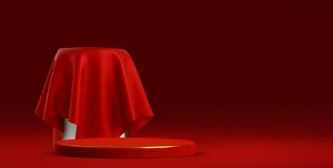 Red silk cloth draped over hidden box or podium Ilustração Stock