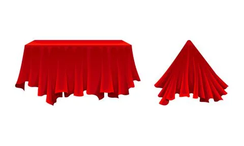 Red Silk Cloth or Smooth Fabric Covering Different Objects Vector Set Stock Illustration