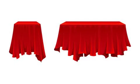 Red Silk Cloth or Smooth Fabric Covering Different Objects Vector Set Stock Illustration