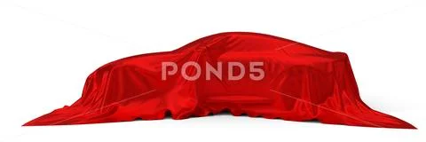 Red silk covered sport car concept. 3d illustration Stock Illustration