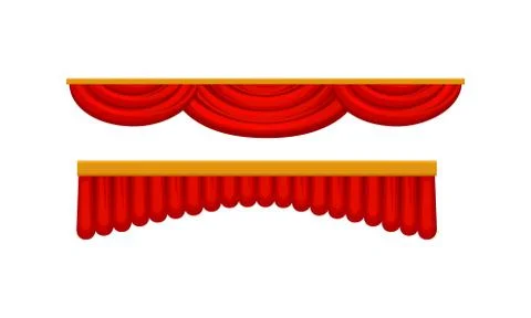 Red Silk Curtains as Movable Screen or Drape in Theater Vector Set Stock Illustration