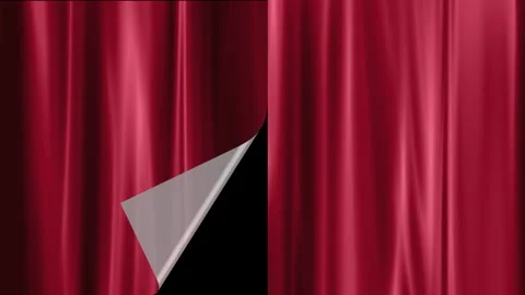 Red silk curtains peeling back reveal black screen transition 4k. Видео 337081689