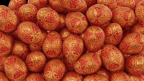 Red silk Easter eggs with beautiful golden ornament filling up the volume Stock Footage 270342337