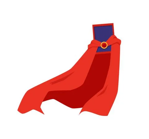 Red silk superhero cape with shield in square shape a cartoon vector Stock Illustration