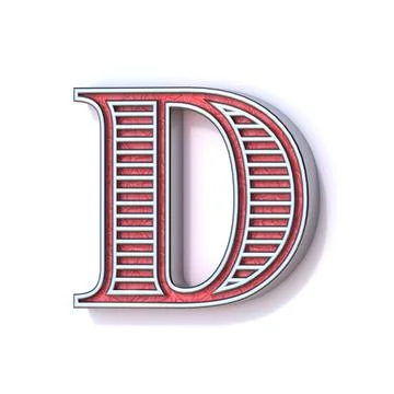 Red silver festive font Letter D 3D Stock Illustration