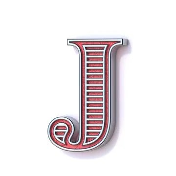 Red silver festive font Letter J 3D Stock Illustration