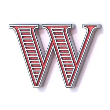 Red silver festive font Letter W 3D Stock Illustration