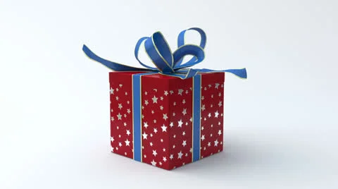 Red - silver star gift box with blue ribbon opening Stock Footage 25049214