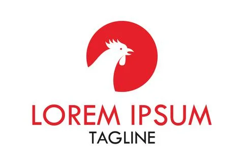 Red Simple Circle Chicken Logo Design	 Stock Illustration