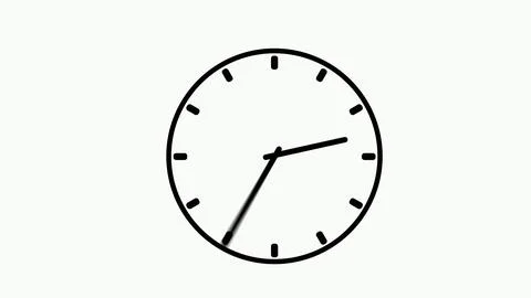 Red simple clock on black background. Hands move quickly on dial. Stock Illustration