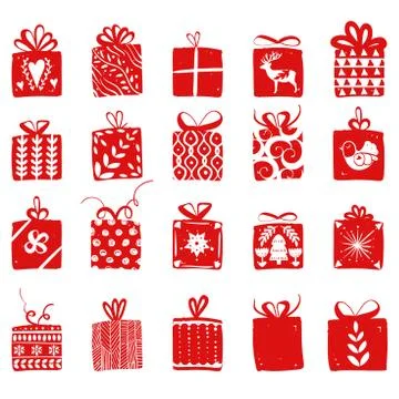 Red simple gift boxes for holiday celebrations scandinavian nordic style Illustrazione stock