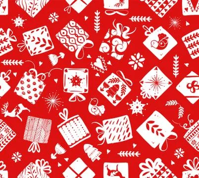 Red simple gift boxes for holiday celebrations Scandinavian Nordic style Stock Illustration