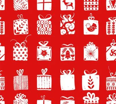 Red simple gift boxes for holiday celebrations Scandinavian Nordic style Stock Illustration