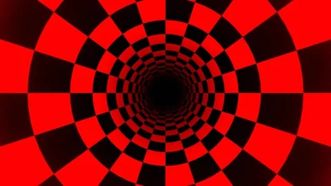 Red Simple Stylish Psychedelic Tunnel with Checkerboard Texture Background V Stockbeeldmateriaal 346815484