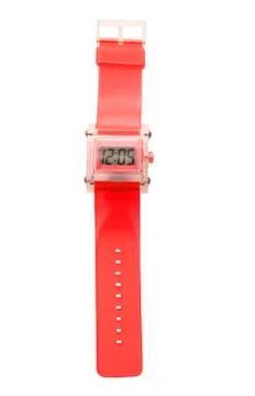 Red simple translucent silicone watch Stock Photos