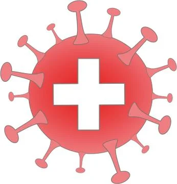 Red simple virus drawing icon with a white first aid cross as illustration Stock Illustration