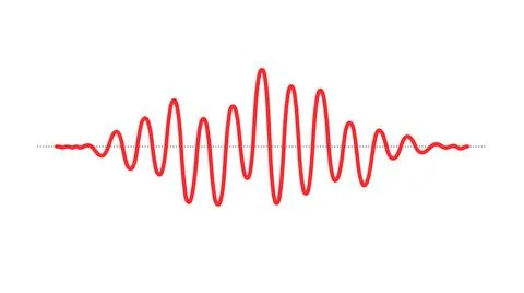 Red sinusoid impulse signal line. Black curve sound wave. Voice or music audio Stock Illustration