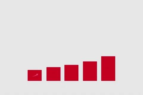 Red situation bar graph growing with white arrow. Business success animation Stock Footage 138460447