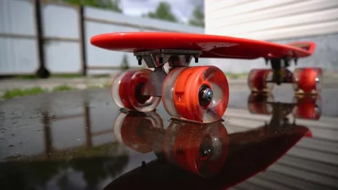 Red skateboard Stock Footage 154428261