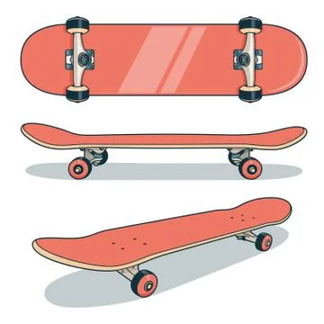 Red skateboard from various angles Stock Illustration