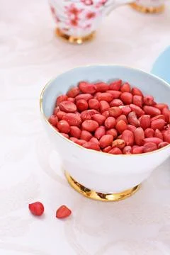 Red skin peanuts, close up Stock Photos