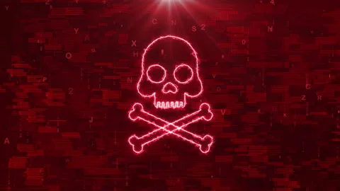 Red Skull And Bones Digital Hologram Video Animated Background Stock Footage 348263135