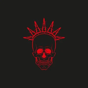 Red skull with barbed wire vector illustration on dark background イラスト素材