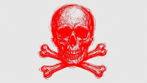Red skull crossbones line boil effect animation Stock Footage 338201828