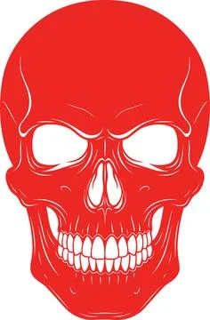 Red skull graphic on a white background shows anatomical details, conveying a Stock Illustration