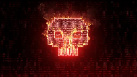 Red skull illustrating. Hacker attack concept. Stock Footage 120561981