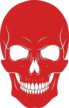 A red skull vector graphic with menacing eyes and visible teeth is isolated o Stock Illustration