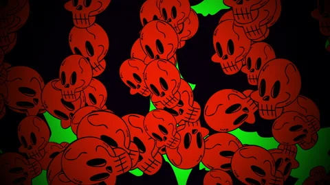 Red skulls pattern with green fire Stock Footage 169723334