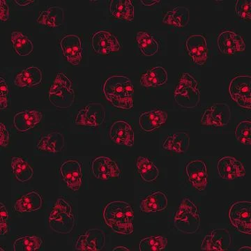 Red skulls vector seamless pattern Stock Illustration