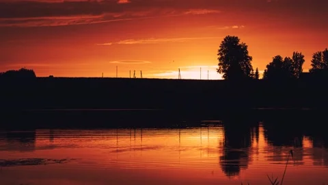Red Sky, Clouds, Sunset Timelapse Near the Lake (version 1/2) Stock Footage 205273538
