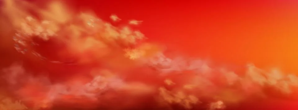 Red sky with fluffy clouds at sunset Stock Illustration