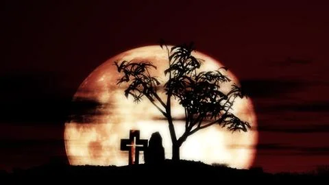 Red sky moon Ilustração Stock