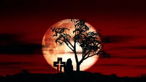 Red sky moon Stock Illustration
