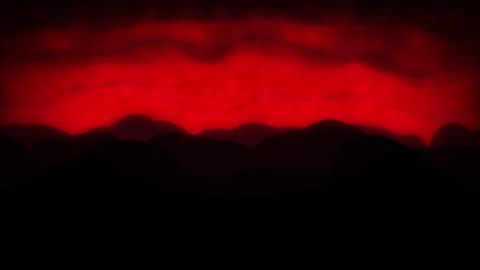 Red sky mountains animation loop backdrop dark horror fantasy scenery Stock Footage 346541112
