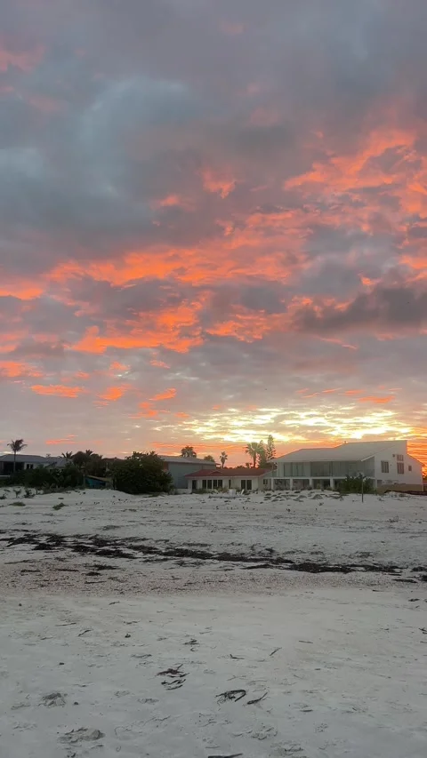 Red sky over a peaceful beach at sunrise Video stock 336207378
