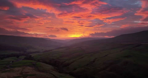 Red sky over Swaledale Stock Footage 289567400